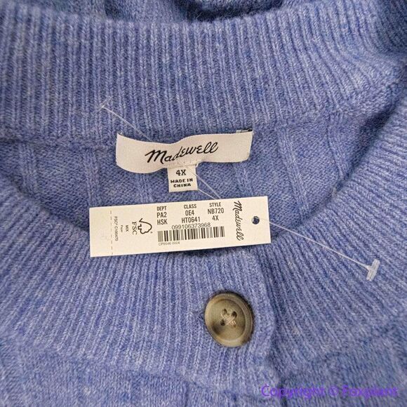 NEW Madewell Donegal bowden Henley Sweater in Coziest Yarn, blue, 4X - Picture 15 of 16